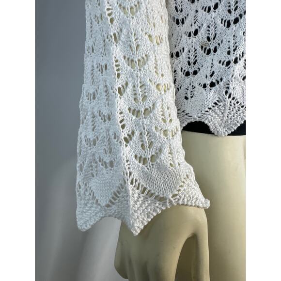 NWT CCK Style White Crochet crewneck with large sexy neck, scalloped size medium - Picture 5 of 12
